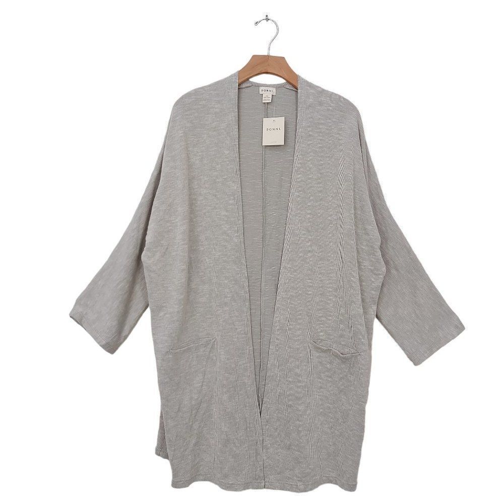 Donni Ribbed Open Cardigan Womens One Size Gray Sandwash  Long Sleeve Travel